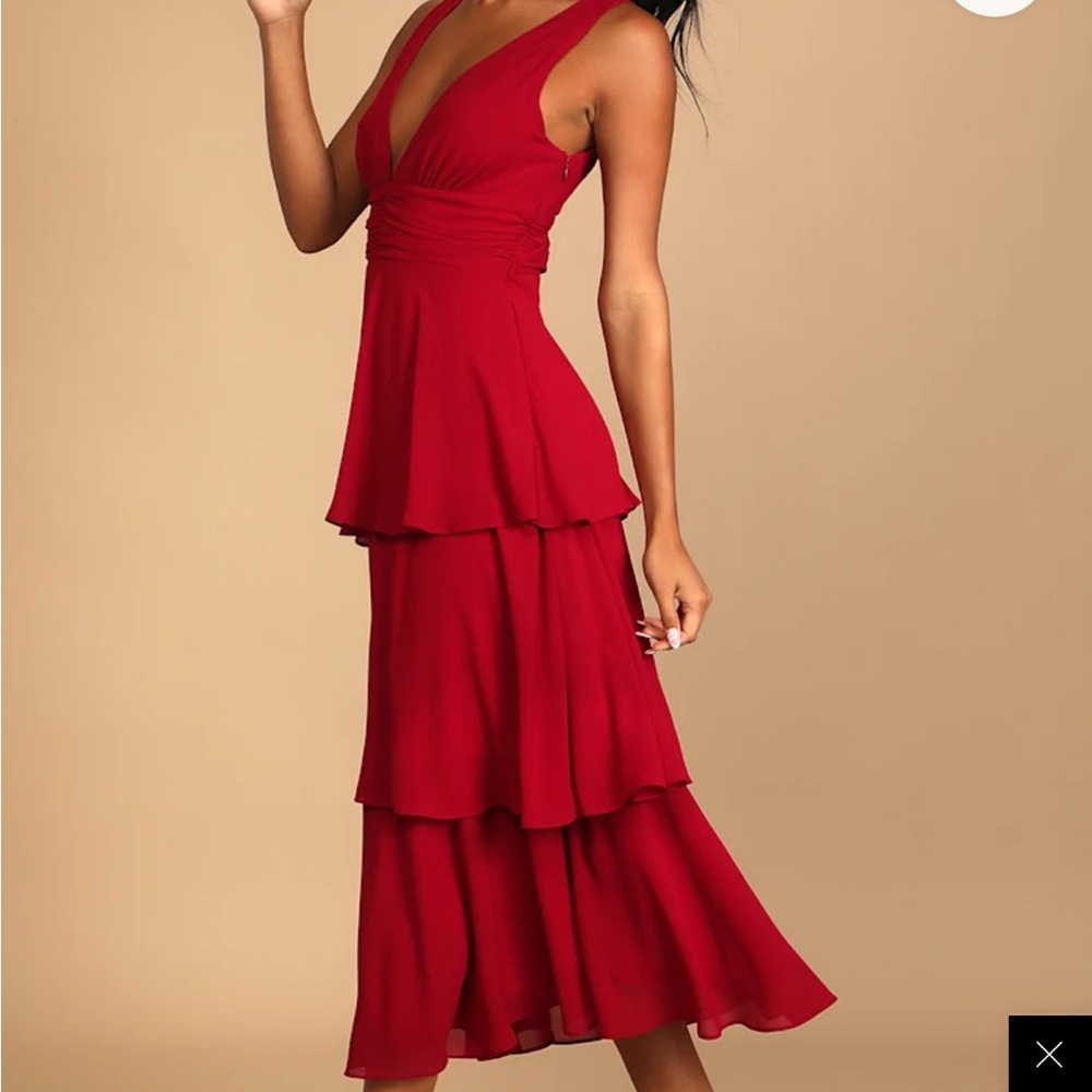 Lulu's Celebration Time Red Sleeveless Tiered Dress - Picture 4 of 5